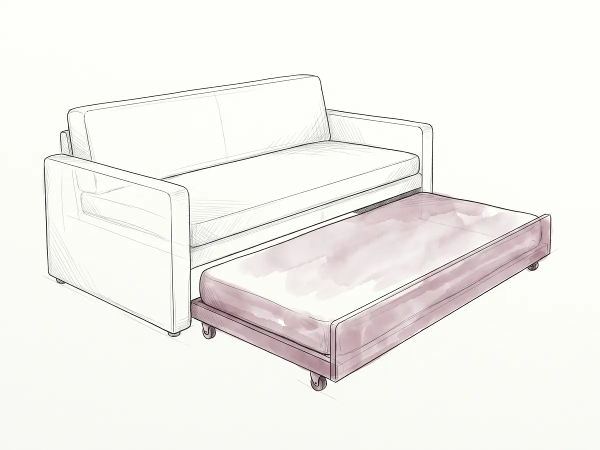 Sofá cama nido: una segunda cama individual sale rodando de debajo del asiento